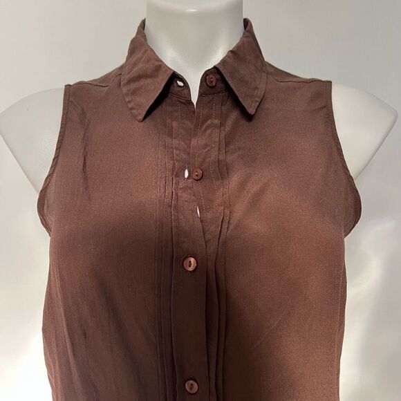 Y2K Jaclyn Smith 100% silk chocolate brownbutton down tank top - Picture 4 of 11
